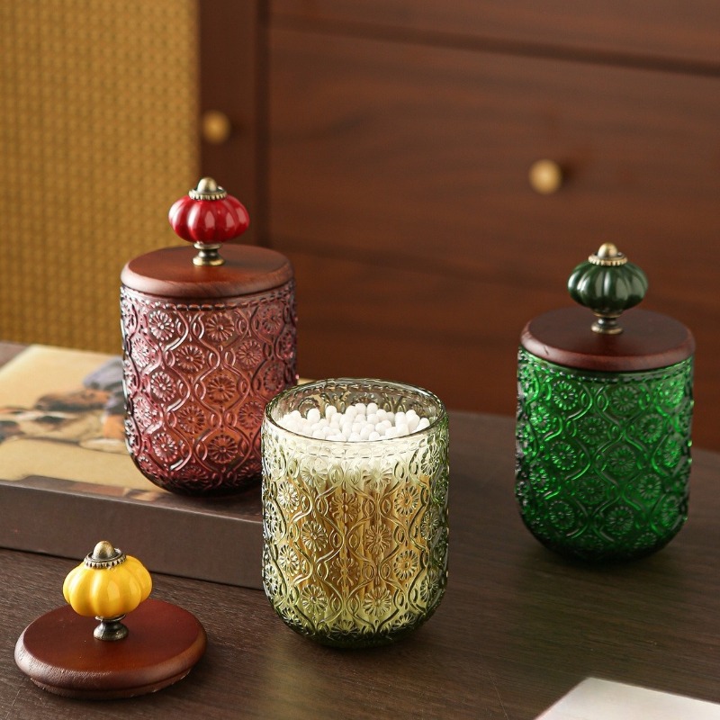 Retro glass cotton swab storag - Candle Making Jars With Lids review and price